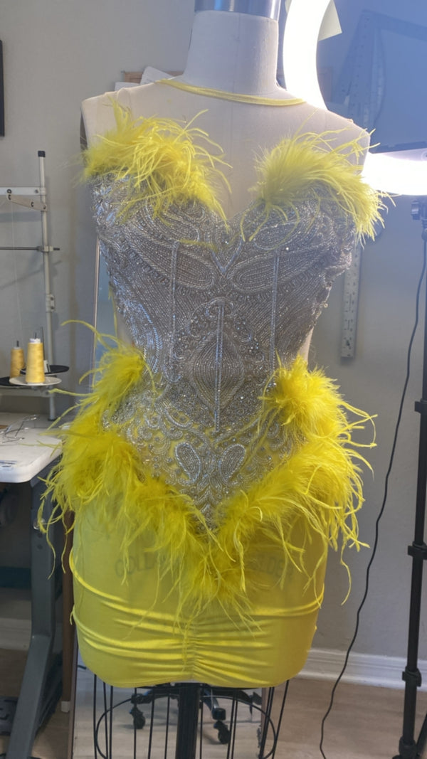 Kayla Rhinestone and Feather Birthday Homecoming Dress